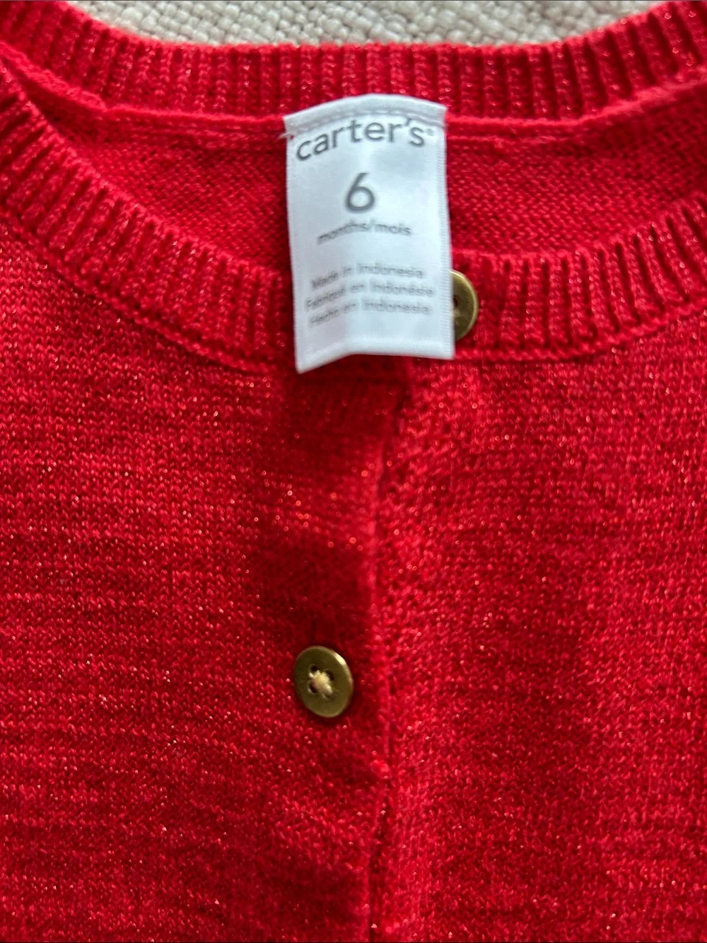 Carter's Bright Red Sparkly Knit Baby Cardigan Size 6M NWT
